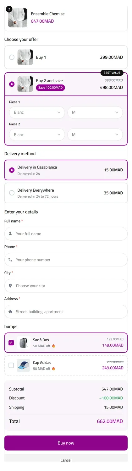 The same form on a phone screen